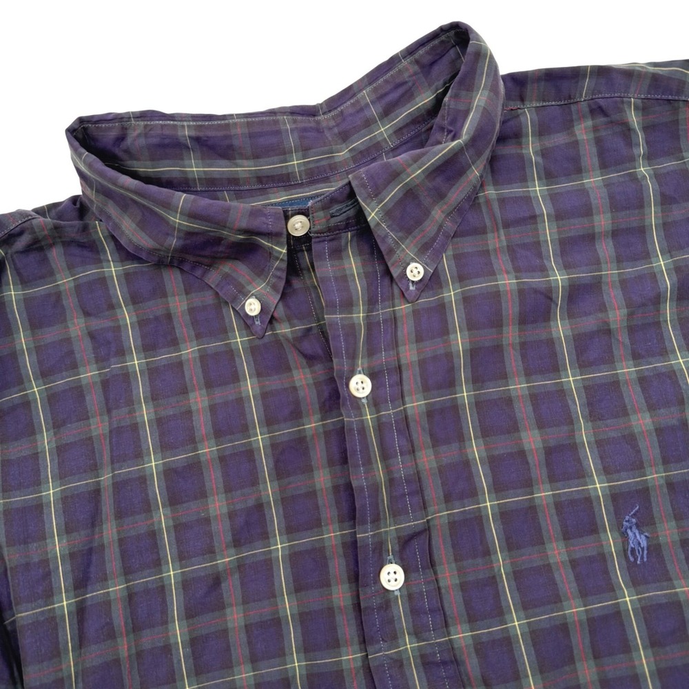 Polo Ralph Lauren Blake 2XL XXL Purple Green Plaid Button Down Cotton Shirt Long